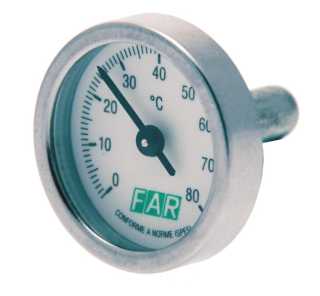 Термометр биметаллический Ø40 в шаровый кран, без фиксатора, Длина зонда 36 мм FAR (FA 2653 80)